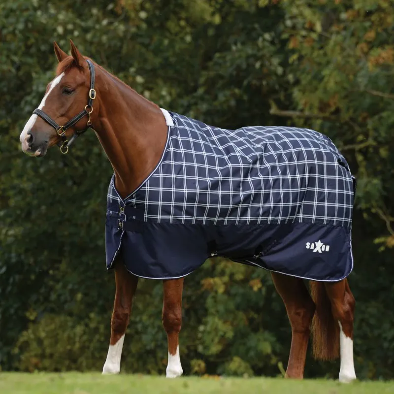 Saxon Defiant 600D Standard Neck 200g Turnout Rug - Navy Plaid